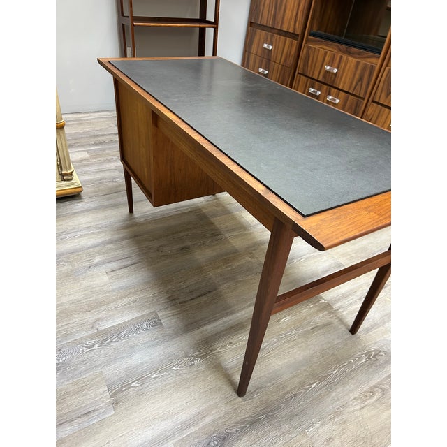 1970s 1970s MCM Sleek Walnut Desk Slate Top For Sale - Image 5 of 11
