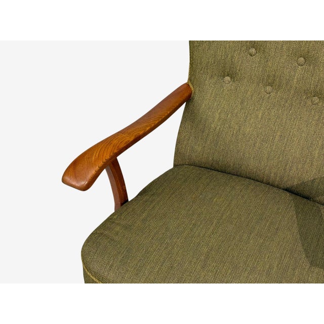 Danish Modern, Highback Lounge Chair, Elm, Wool, Denmark, 1950s For Sale In New York - Image 6 of 12
