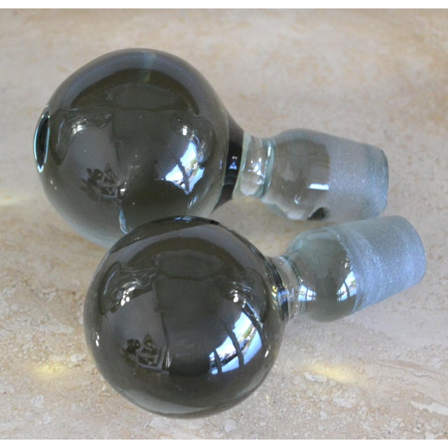 1960s Set of 2, 1960s Jacob E. Bang Smoked Art Glass Kluk Kluk Decanter for Holmegaard For Sale - Image 5 of 12