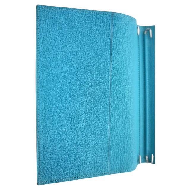 Hermès Hermes Turquoise Chevre Leather Globe-Trotter Agenda Cover, C. 2004 For Sale - Image 4 of 12