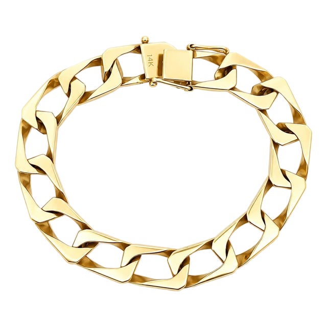 Mid 20th Century Heavy 14k Yellow Gold Chunky Curb Link Chain Bracelet For Sale