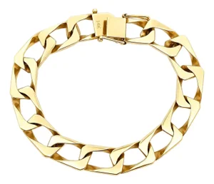 Mid 20th Century Heavy 14k Yellow Gold Chunky Curb Link Chain Bracelet