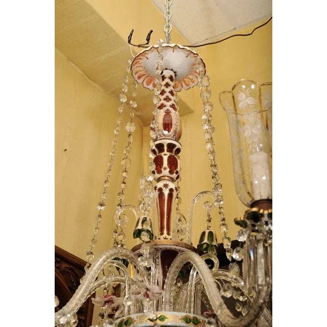 Bohemian Green Ruby Red and White Overlay Glass Chandelier For Sale - Image 4 of 8