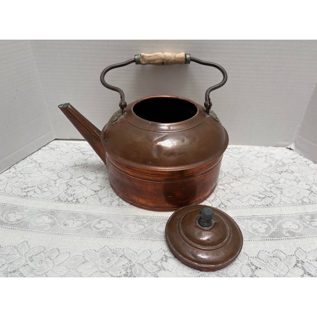 Vintage Large Rustic French Copper Tea Kettle Decor Accent Vessel For Sale - Image 9 of 10