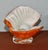Vintage (1980's) Decorative Art Glass Shell with Pearl. The Color Orange and White. Probably the Designer is Hal David...
