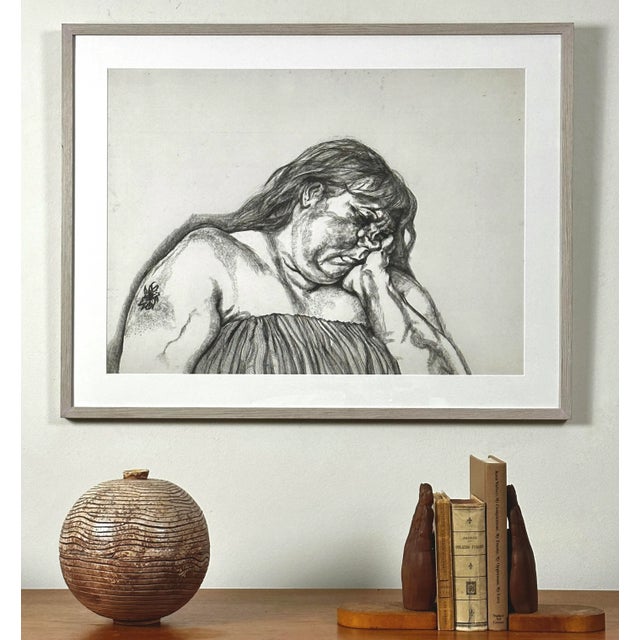 Lucian Freud - Woman with an Arm Tattoo Archival Pigment Print, Framed. Housed in a grey washed wood frame under UV...