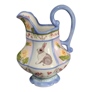 Late 20th Century Danna Cullen Zrike Meadow Bunny Rabbit Water Pitcher