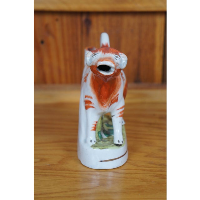Staffordshire Antique Staffordshire Porcelain Red & White Cow Spill Vase Creamer Pitcher For Sale - Image 4 of 11