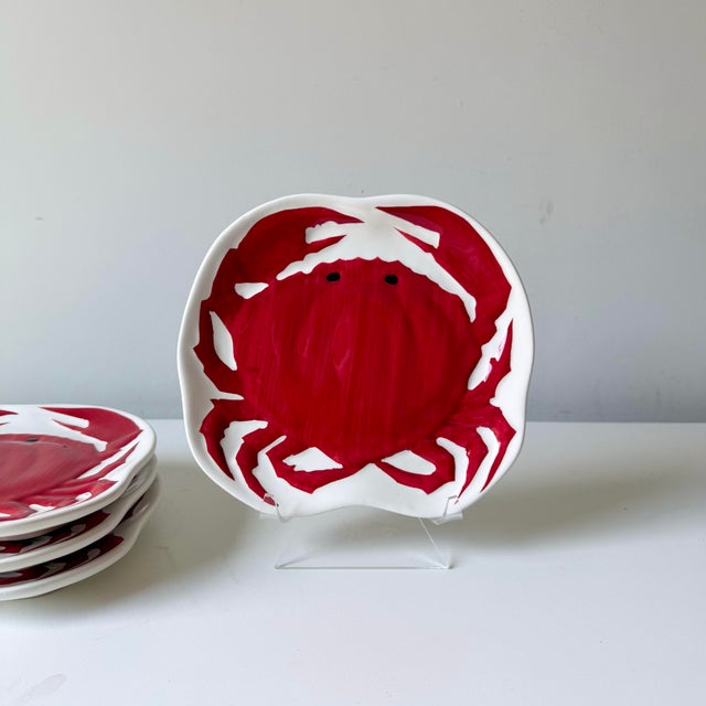 Modern Coastal Red Crab Appetizer Plates - Set of Four For Sale - Image 3 of 7