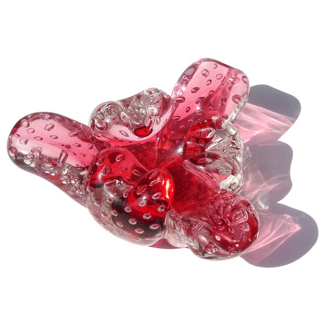 Mid 20th Century Vintage Murano Seguso Vetri d'Arte Cranberry Red Sommerso Bubbles Italian Art Deco Glass Cigar Ashtray Bowl For Sale - Image 5 of 9