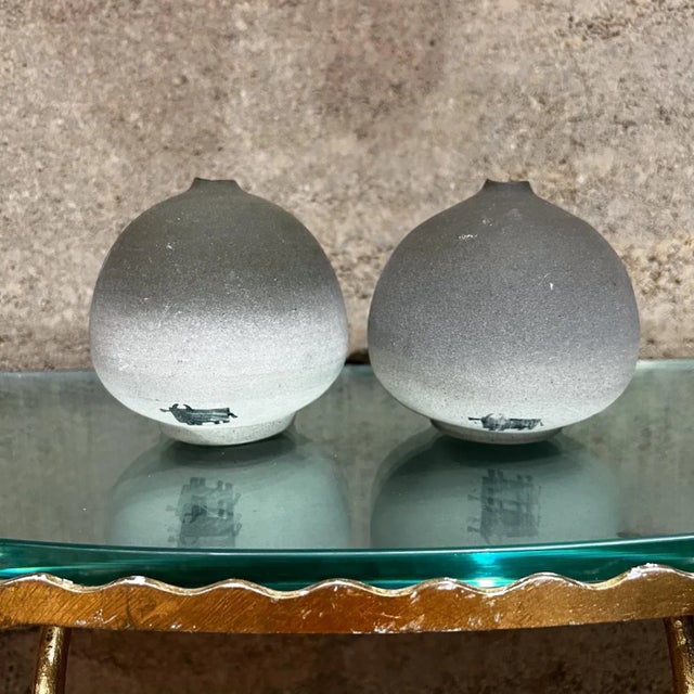 AMBIANIC presents 1970s Art Pottery El Toro Weed Pot Bud Vase Pair Set of two art pottery vases 4.25 h x 4 diameter Marked...