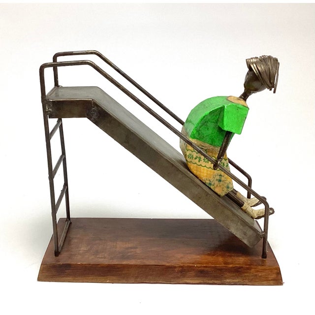 Kelly Green Vintage Folk Art Sculpture by Manuel Felguerez of Girl on Slide For Sale - Image 8 of 8
