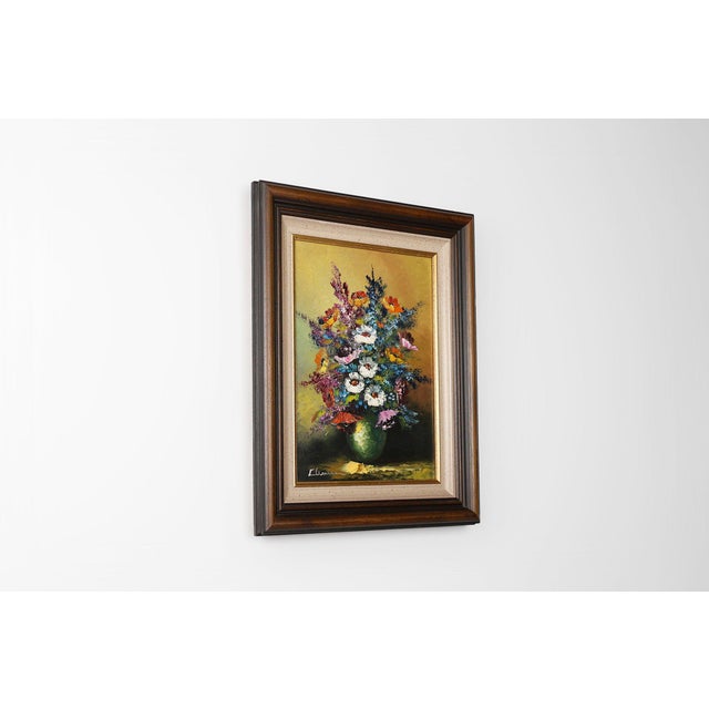 Mid-Century Modern Belgian Artist, Still Life with a Bouquet of Flowers, 1950s, Oil on Canvas, Framed For Sale - Image 3 of 11