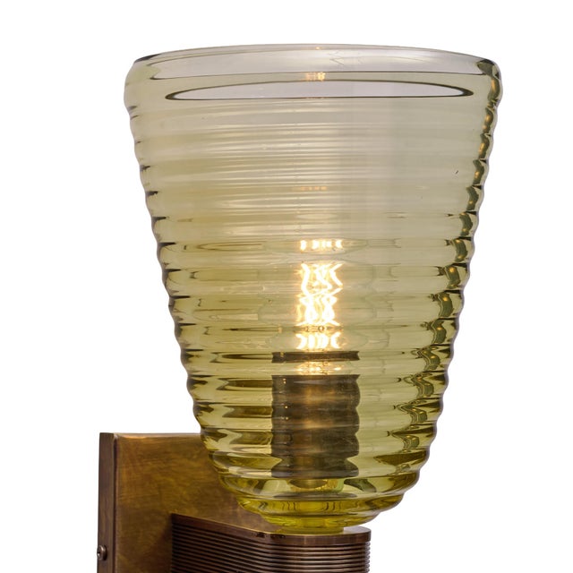2020s Murano Olive Green Glass and 24 Carat Gold Avventurine Sconces - a Pair For Sale - Image 5 of 10