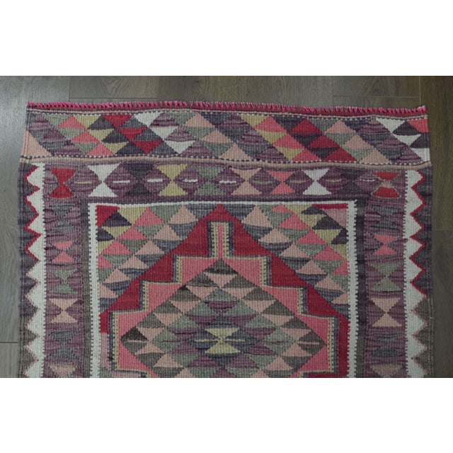 1970s 1970s Vintage Turkish Oushak Handmade Wool Cotton Pink Runner Rug For Sale - Image 5 of 11