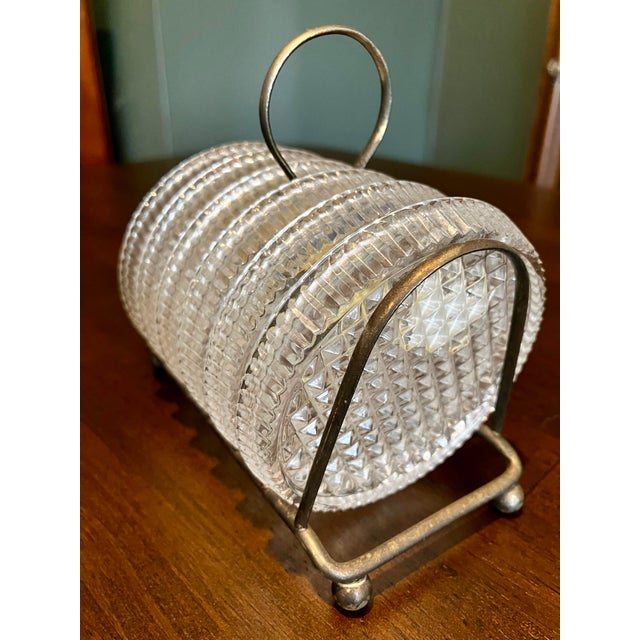 Vintage West German Lead Crystal Coaster Set in Metal Rack For Sale - Image 4 of 15
