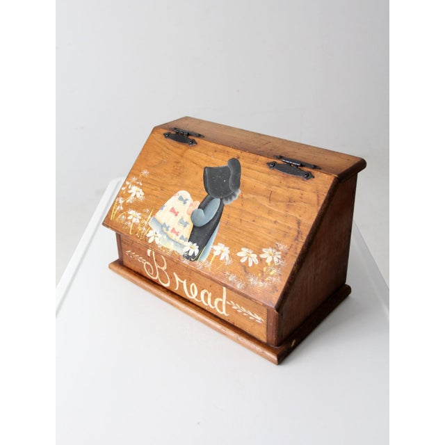 Vintage Storybook Folk Art Wood Bread Box For Sale - Image 6 of 13