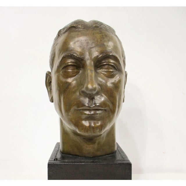 Mid 20th Century Mid Century Male Bust Cast Plaster Sculpture in the Style of Bronze For Sale - Image 5 of 11