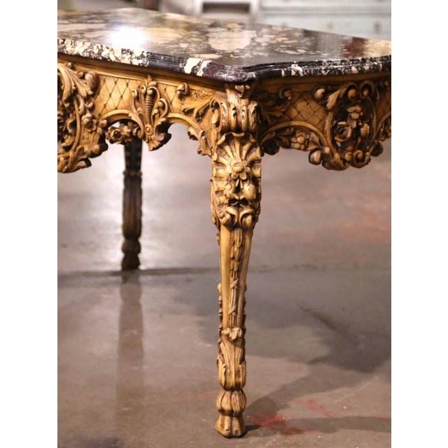 Beige 19th Century French Louis XV Marble Top Carved Bleached Walnut Console Table For Sale - Image 8 of 12