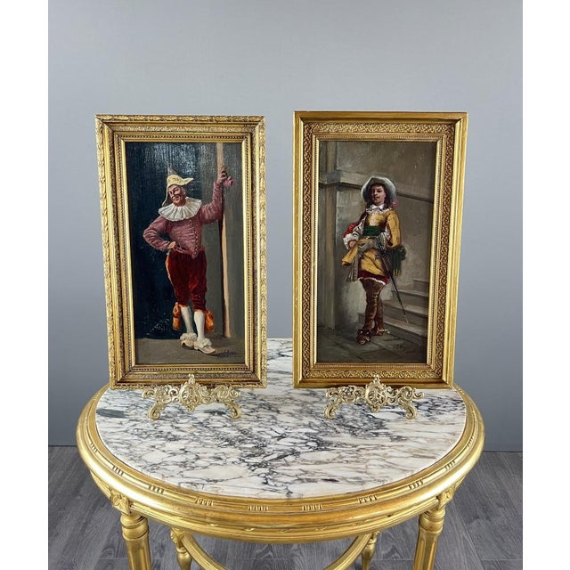 Costumed Portraits, 19th Century, Oil Painting on Panel, Framed, Set of 2 For Sale - Image 6 of 6