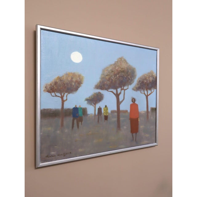 Mid-Century Modern 'Under the Pale Blue Sky' Vintage Figurative Landscape Oil Painting by Swedish Artist Fabian Lundqvist (1913-1989), Framed For Sale - Image 4 of 13