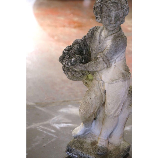 Early 20th Century French Stone Garden Statue of Young Boy Holding Grapes For Sale - Image 4 of 8
