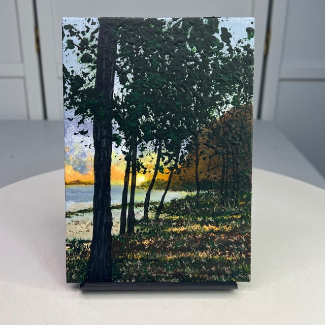 Evening Falls Nature Theme Acrylic Painting 5" X 7" Wall Art Decor Unframed For Sale - Image 4 of 7