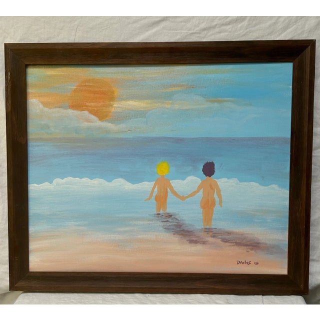 Impressionistic Seascape "Let's Go Swimming" Oil Painting on Canvas by Danos, Framed For Sale - Image 10 of 10