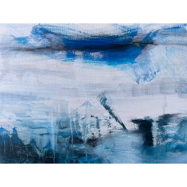 Abstract "Edge of Memory", Abstract Painting in Blue and White For Sale - Image 3 of 7