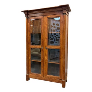 19th Century French Bibliotheque, Walnut Wood, Glass Doors, Circa 1870 For Sale
