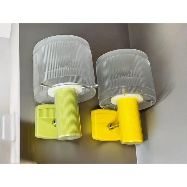 Mid-Century Modern Green and Yellow Acrylic Wall Sconces, 1990s, Set of 2 For Sale - Image 3 of 15