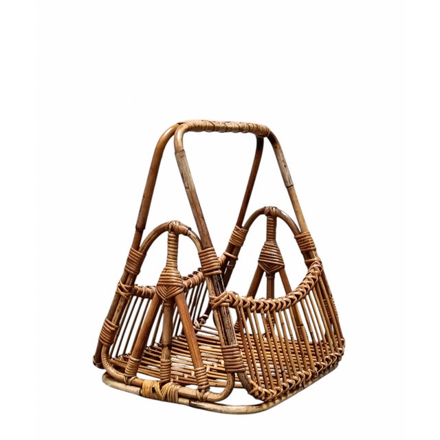 Magazine Basket in Rattan and Bambu', Italy 1960s Handcrafted from sturdy woven rattan, it features an intricate basket...