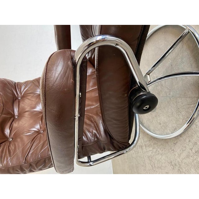 Vintage Brown Leather Ekornes Stressless Reclining Lounge Chair & Stool 1960,s For Sale - Image 9 of 18