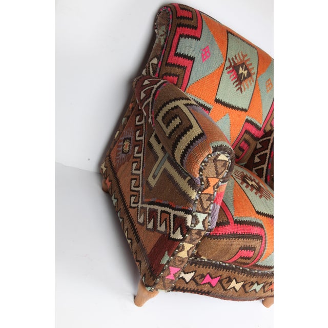 Handmade Armchair Upholstery With Tribal Handwoven Vintage Kilim For Sale In Tampa - Image 6 of 13