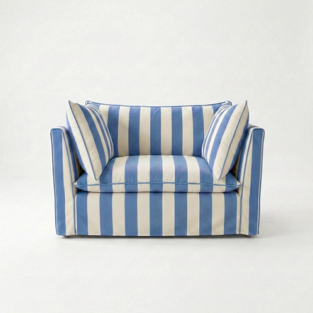 Sophie Conran Coco Loveseat - Cornish Blue Stripes with Knife Edge Cushion For Sale - Image 4 of 4