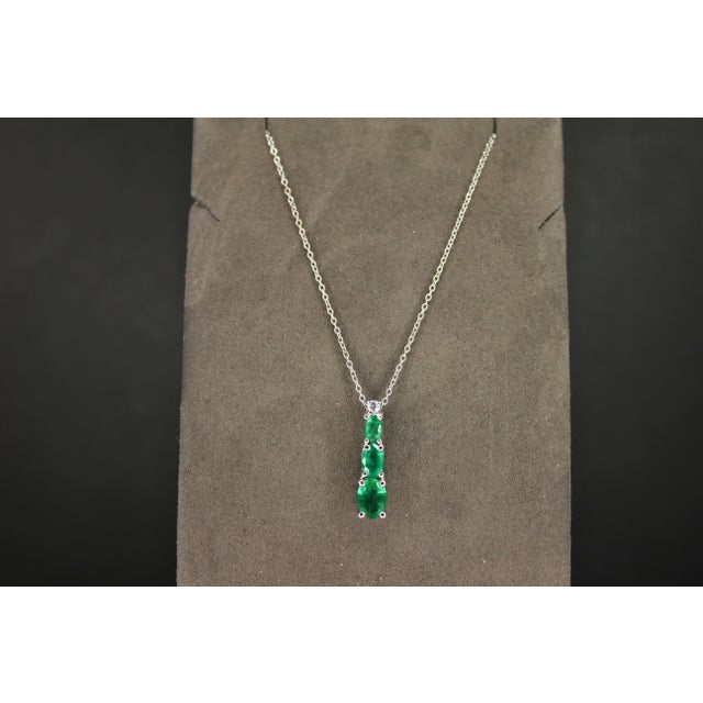 Oval Shape Drop Shape Emerald Diamond 18 Karat White Gold Chain Pendant Necklace For Sale - Image 15 of 15