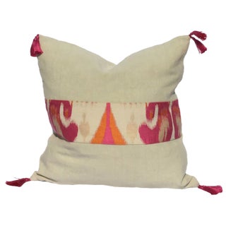 Ikat Jacquard and Linen Pillow by Katrin Herden for Sohil Design For Sale