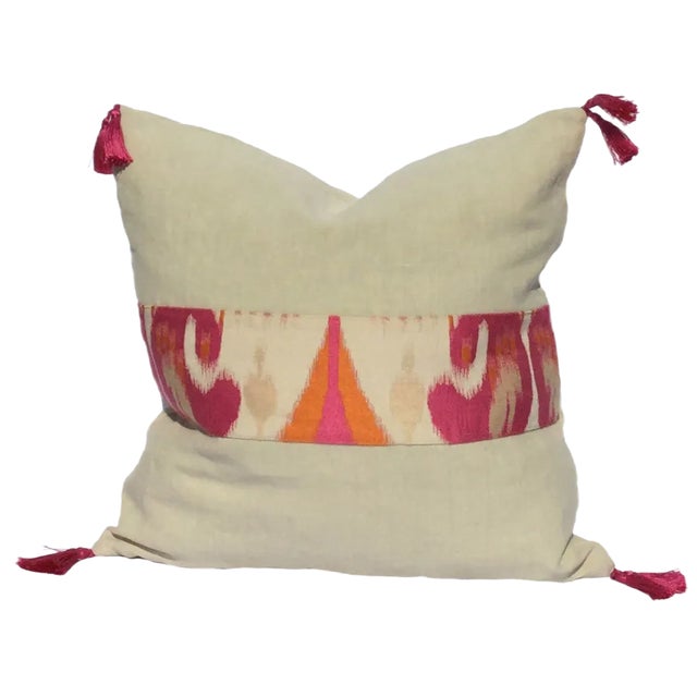 Ikat Jacquard and Linen Pillow by Katrin Herden for Sohil Design For Sale