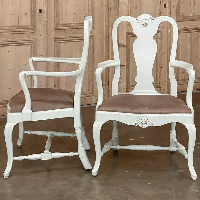 Pair Antique Swedish Painted Armchairs in the Queen Anne Style For Sale - Image 4 of 13