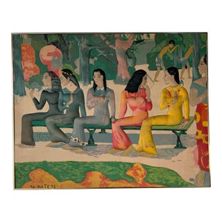 Vintage “Ta Matete – The Market Woman” Fabric Print After Paul Gauguin For Sale