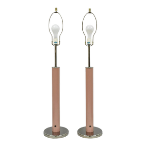 Mid Century Modern Bubble Gum Pink Cylinder Column Chrome Table Lamp - A Pair