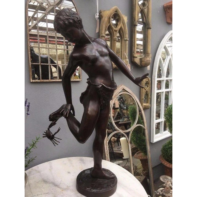 Italian Bronze Boy with Crab Figural Garden Sculpture For Sale - Image 10 of 12