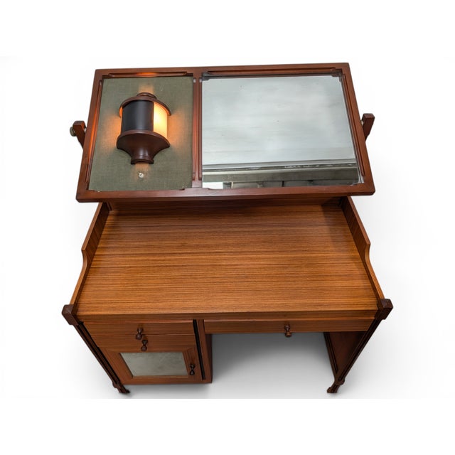 Beige Vintage 3V Dressing Table with Tilting Mirror and Integrated Lamp, 1950s For Sale - Image 8 of 17