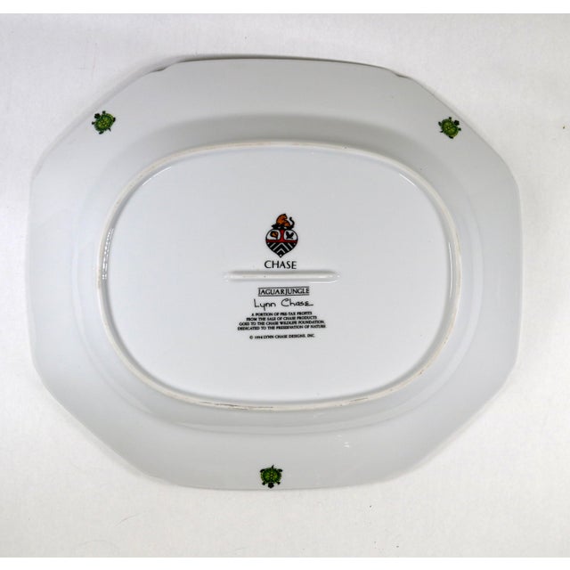 Black 1990s Lynn Chase Porcelain Jaguar Jungle 14" Octagonal Serving Platter With Gold Trim For Sale - Image 8 of 14