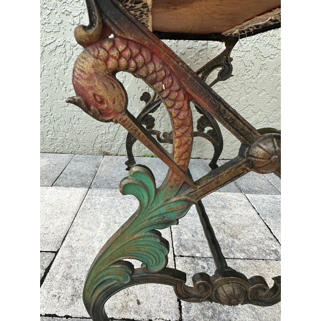 Vintage Mid 20th Century Cast Iron Bench With Leopard Print Upholstered Seat For Sale In Orlando - Image 6 of 12