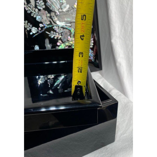 Late 20th Century Korean Mother-of-Pearl Lacquer Document Box With Birds & Blossoms For Sale - Image 12 of 16