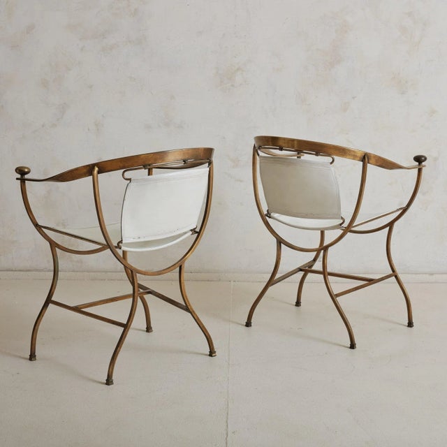 Brass White Leather + Brass Pompeii Armchair by Alberto Orlandi, Italy 1980s - 2 Available For Sale - Image 8 of 11