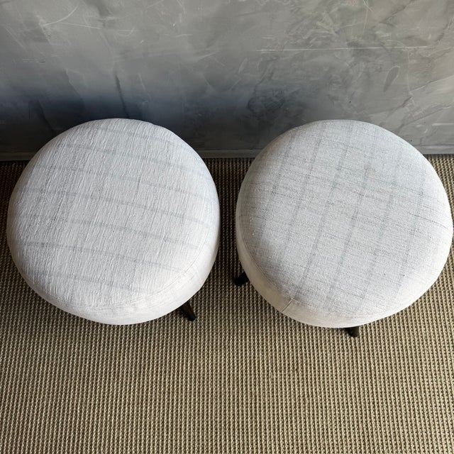 Not Yet Made - Made To Order Pair of Textured Off-White Ottomans Made From Vintage Turkish Rugs With Wood Legs For Sale - Image 5 of 7
