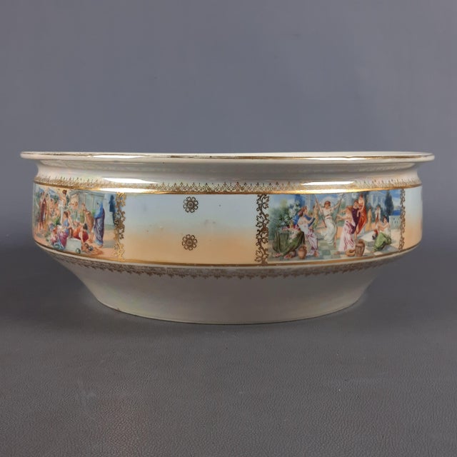 Antique Iridescent Ceramic Bowl with Romanesque Figures, Former Czechoslovakia, Early 1900s For Sale - Image 5 of 14