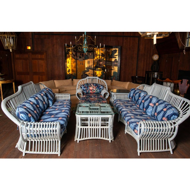Ficks Reed Rattan Sofa Set, Pale Blue Wash, Antique, 1970s, Six Pieces For Sale In New York - Image 6 of 13